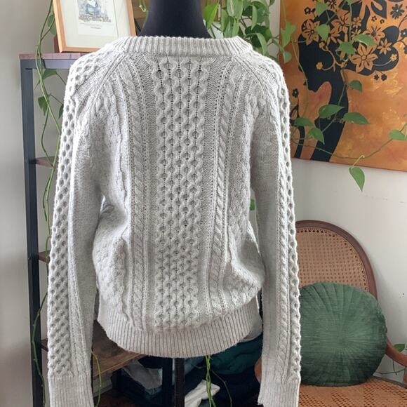 J Crew Gray Cable Pom Pom Knit Lambs Wool Blend Pullover Sweater - Picture 3 of 5